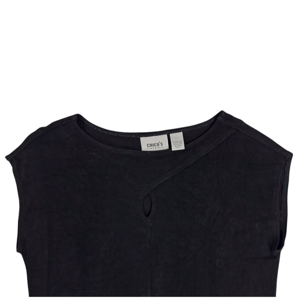 Chico's Travelers ShortSleeve Top 1 Black Quiet Luxury Capsule Wardrobe Chic - Picture 2 of 6